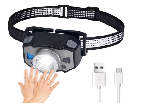 Linterna frontal LED, linterna frontal ultraligera COB con 8 modos, linterna frontal impermeable IPX5 con sensor de movimiento (negro) YIZHOOD