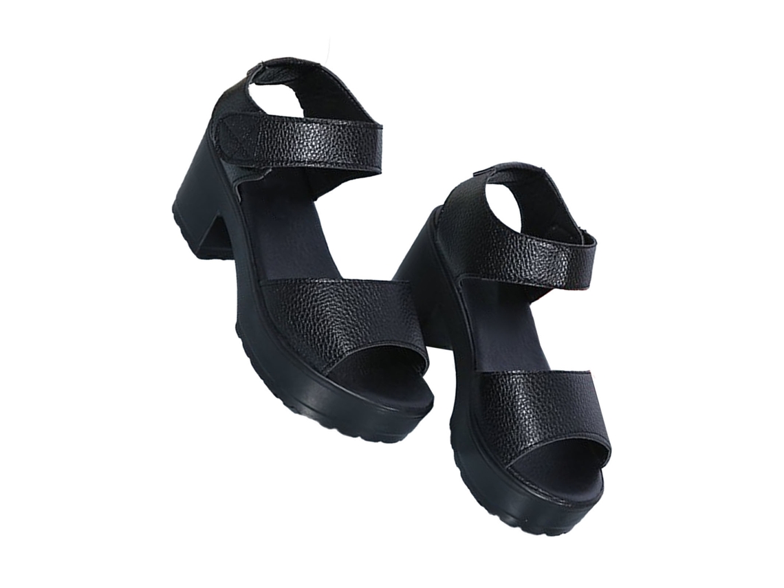 Sandalias De Verano Para Mujer Con Tacón Grueso Y Punta Abierta, De Piel Sintética De Pu Y Detalle De Velcro, Talla 39.