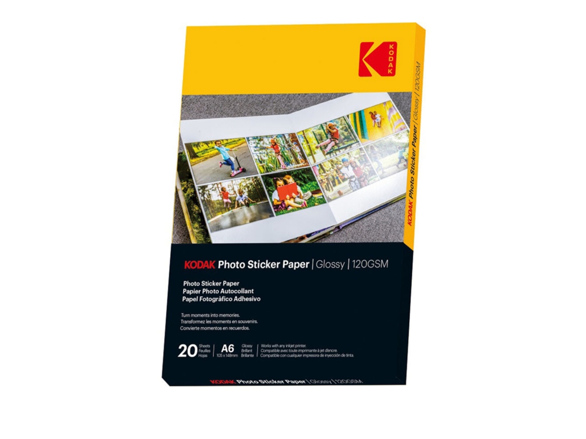 Papel Fotográfico KODAK Autoadesivo Sticker A6 120 G/M² Branco Pack 20 Folhas