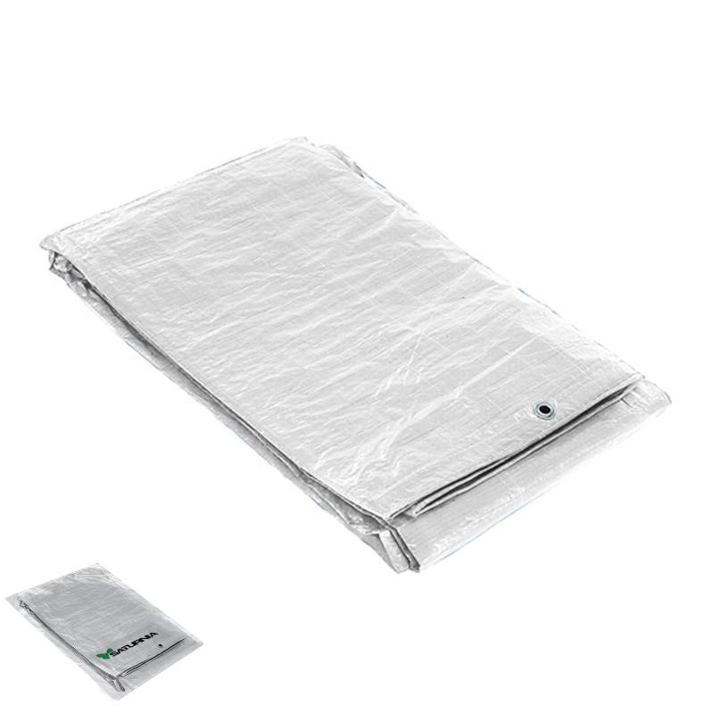 Lona impermeable reforzada 3x4 metros (aproximadamente) con ojetes metálicos, lona de protección duradera, color blanco.