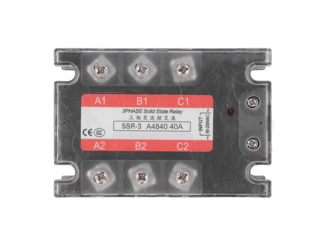 Relé De Estado Sólido Trifásico De 40 A Con Indicador Led Y Cubierta Transparente, Entrada Ca A Ca De 90-250 V, Salida De 24-480 V.