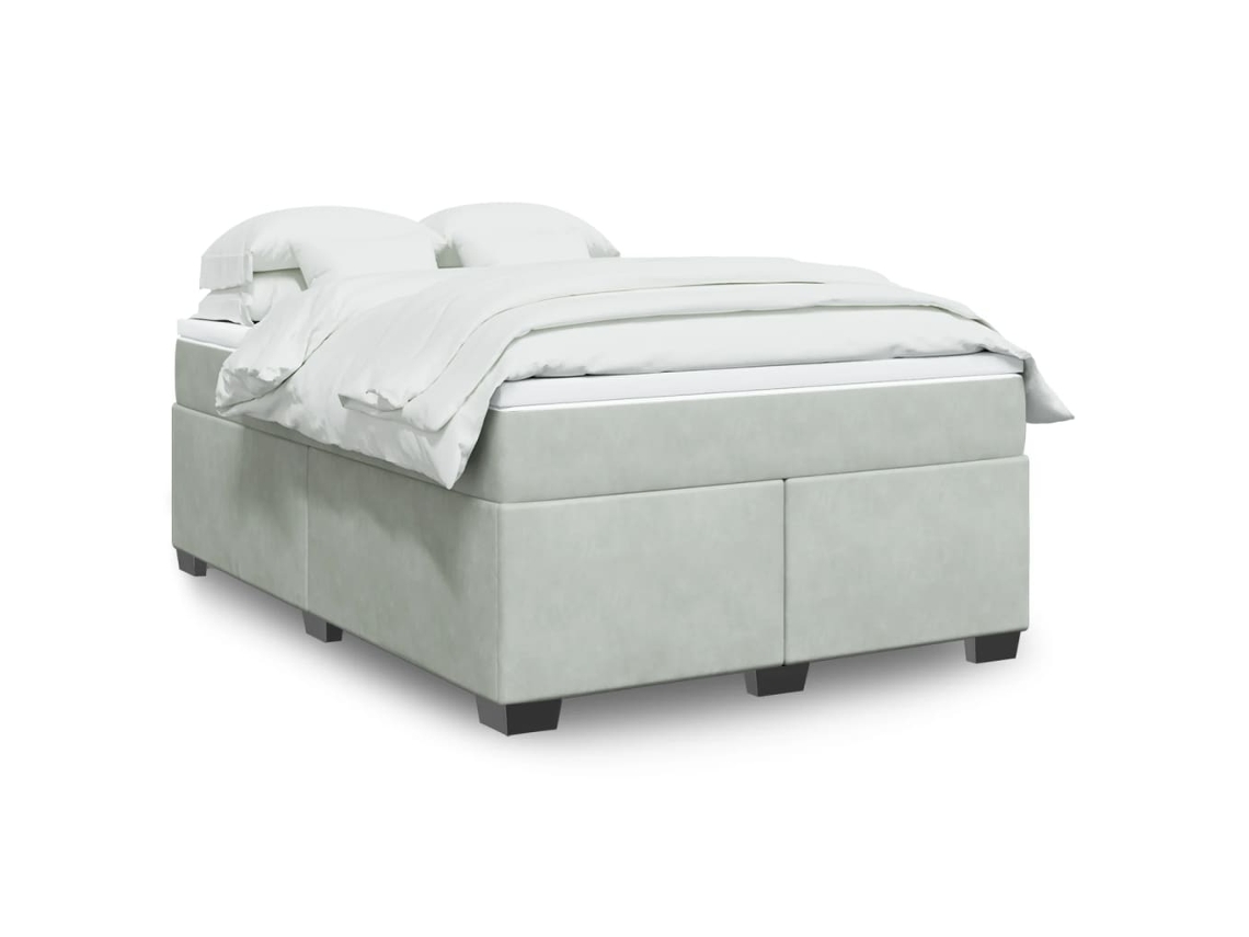 Cama Box Spring Con Colchón Terciopelo Gris Claro 140x190 Cm
