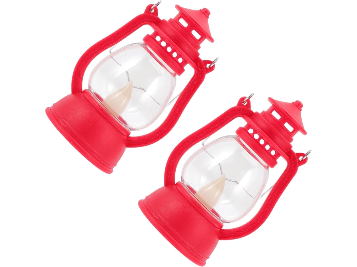Lámpara Decorativa Retro Roja De Plástico Con Asa, Juego De 2 Faroles Para Iluminación Exterior Y