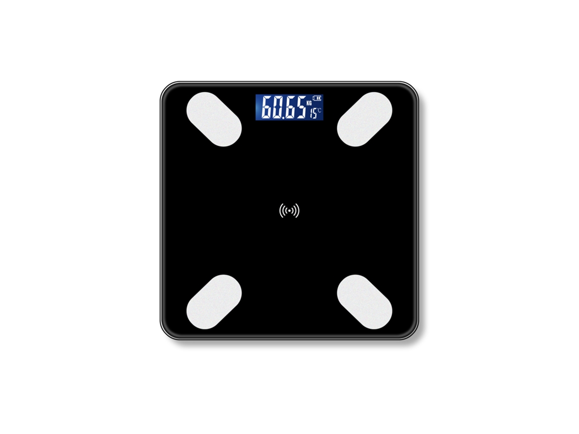 Báscula de baño digital Yuysan compatible con aplicación móvil, modelo recargable 26l01 B, color negro