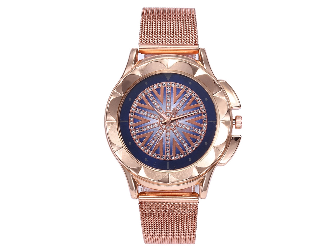 Reloj De Pulsera Sencillo De Aleación Para Mujer Vansvar Con Correa De Malla Azul.
