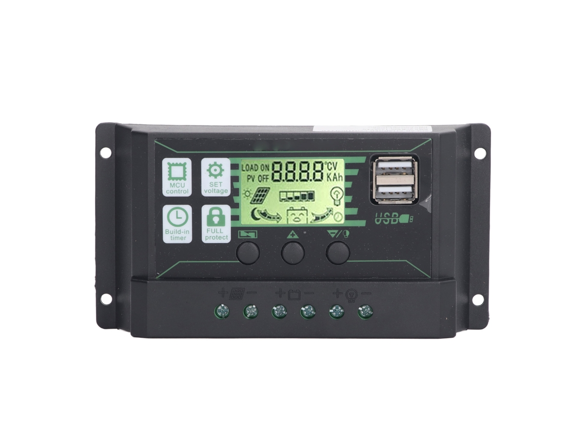 Controlador de carga solar PWM de 12 V, 24 V y 100 A con pantalla LCD y 2 puertos USB para baterías de gel AGM