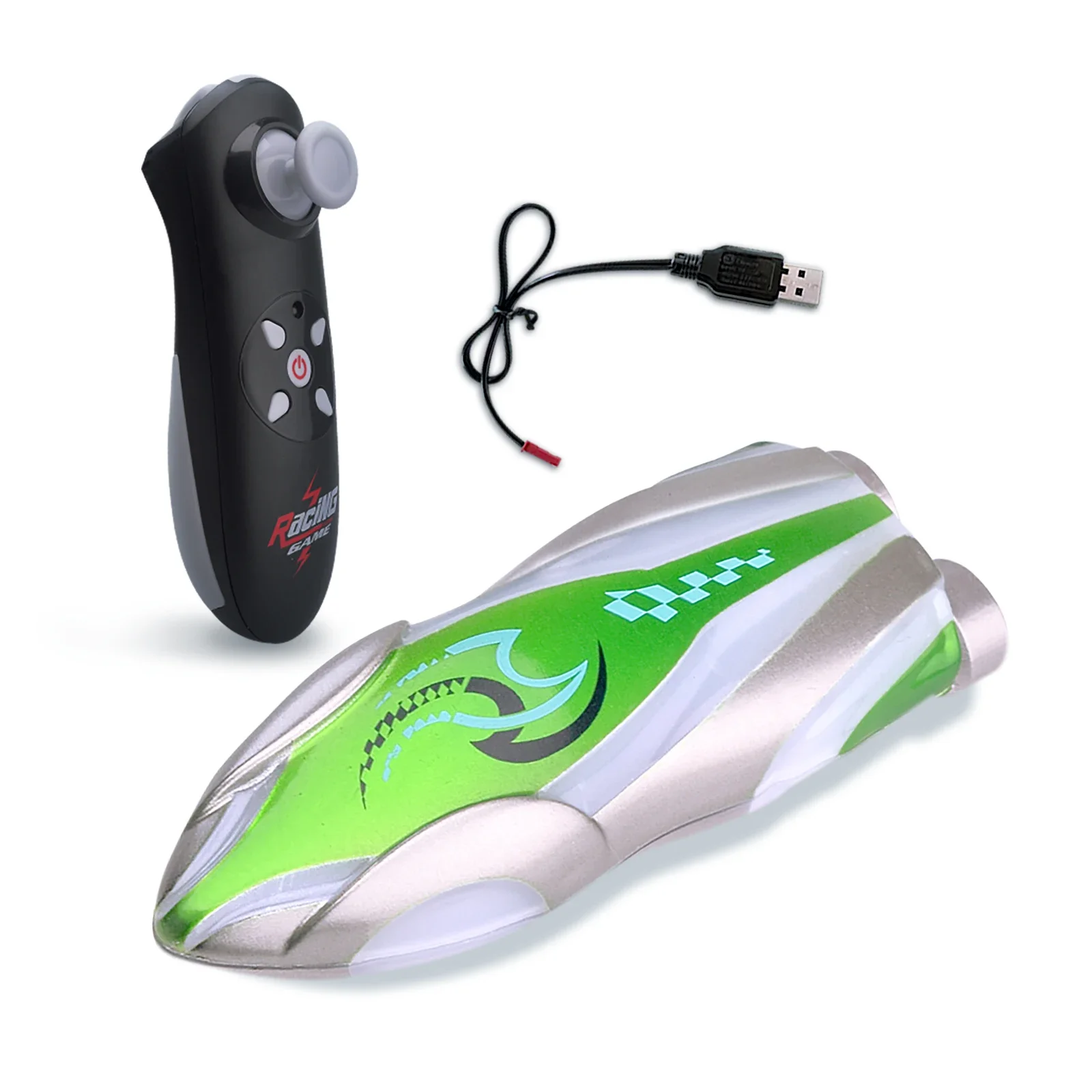 (verde) Mini Lancha Acrobática Teledirigida Con Luces, Juguete Acuático Giratorio, Apta Para Bañeras Y Piscinas.