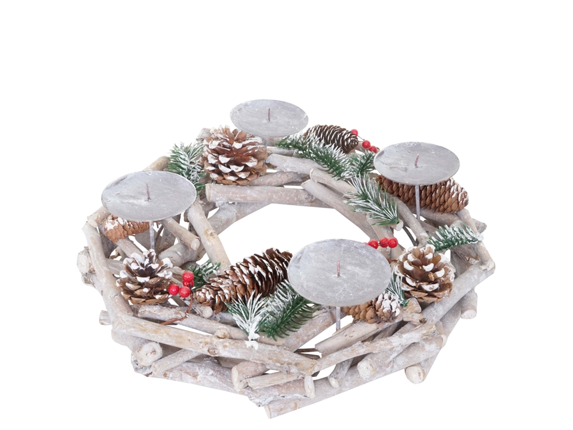 Corona de Adviento redonda, decoración de mesa, madera, Ø 35 cm, blanco grisáceo, sin velas 04_0002567