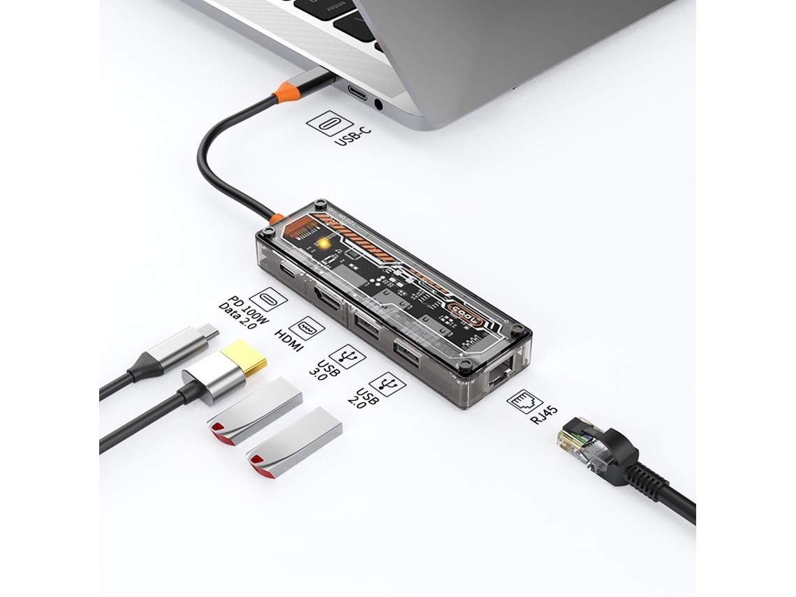 Estación de acoplamiento Yizhood con pantalla Rj45 compatible con HDMI USB 45 4k30hz 5 Gbps Hub USB C 3.0 100 W PD negro