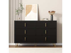 Aparador 120x40x77 Cm - Con 6 Cajones - Tiradores Dorados - Negro