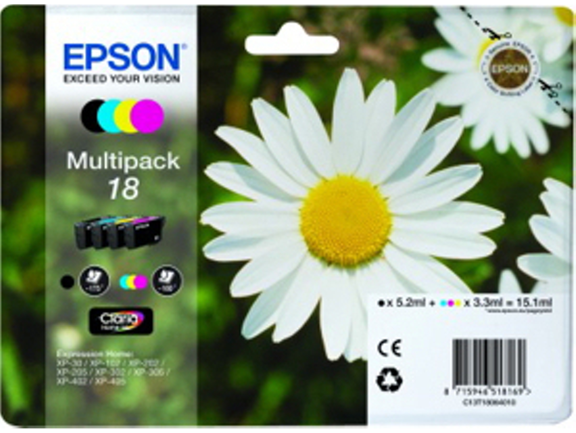 Pack ahorro cartuchos de tinta original EPSON,  18, Margarita, C13T18064022, T1806