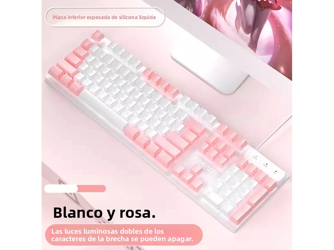 (blanco Rosado) Teclado Silencioso, Adecuado Para Trabajo De Oficina Y Juegos, Conexión Usb, 104 Teclas