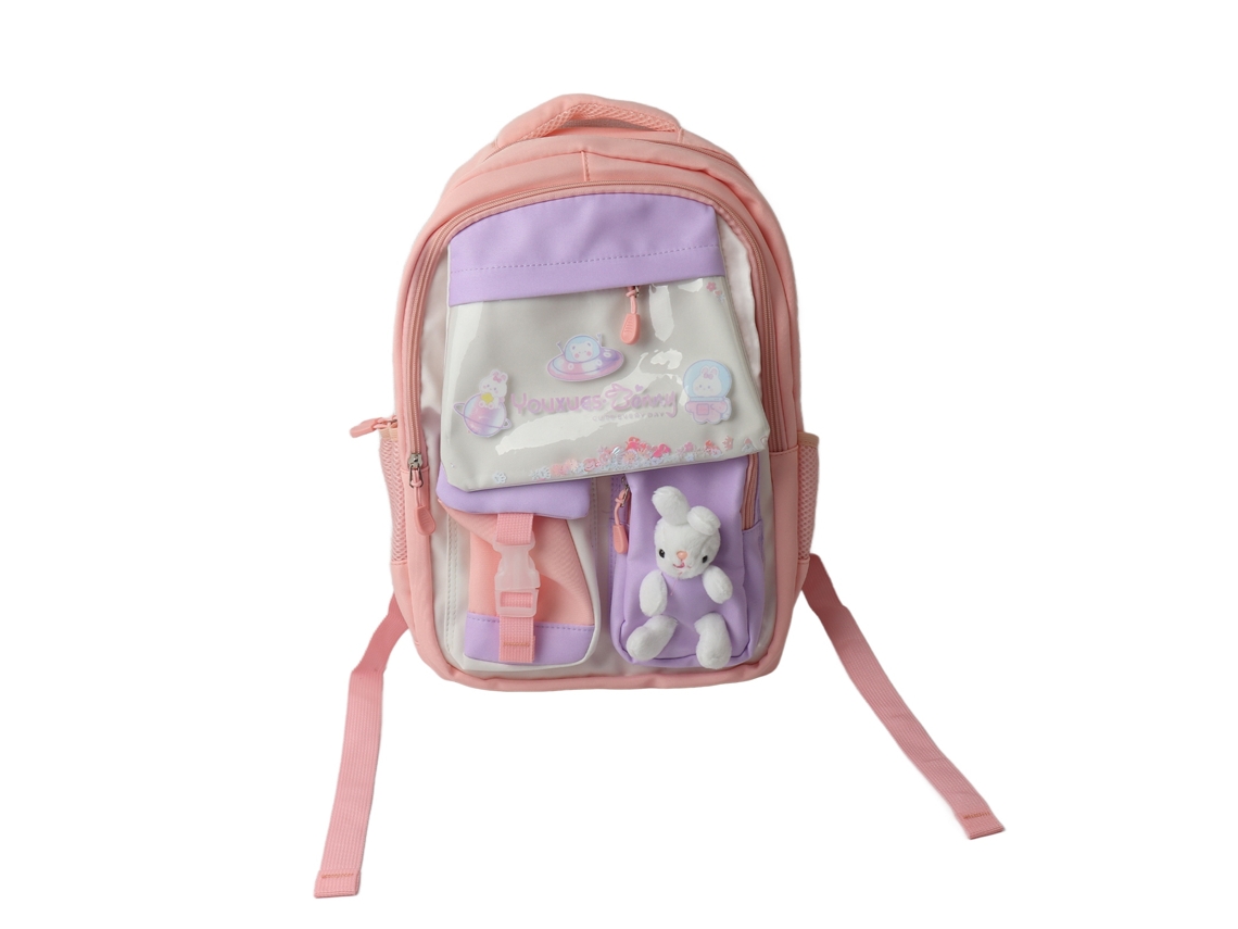 Mochila Escolar Para Niñas Con Conejo Suave Y Cómoda De Oxford Capacidad Grande Multicapas Rosa