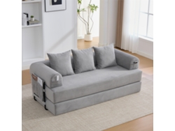 Sofá Compresible 3 Plazas - Estructura Metálica, 3 Cojines, Bolsillos Laterales - Gris Claro