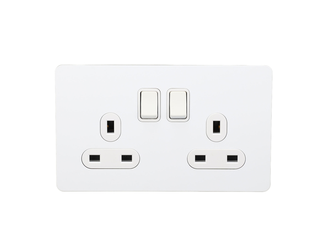 2026-tomacorriente De Pared De Doble Interruptor Panel De Acero Inoxidable 13a Blanco