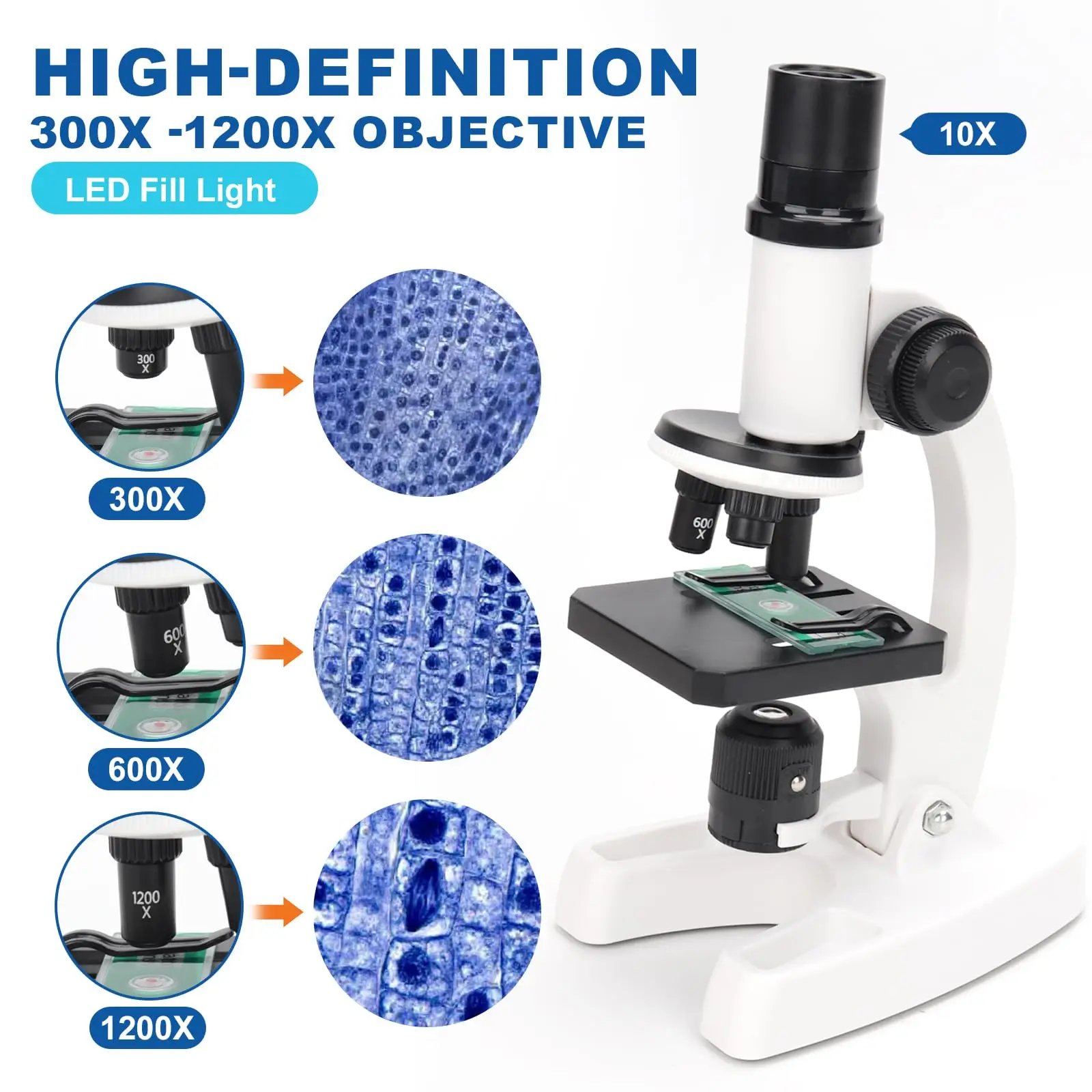 Microscopio, Aumento De 300-1200x, Sistema Óptico De Alta Definición.