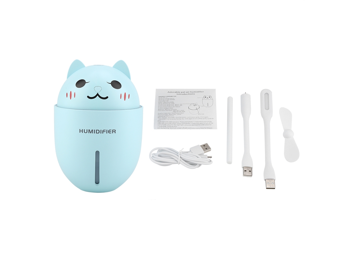 Humidificador Ultrasónico Multifuncional Con Luz Nocturna, Purificador Y Mini Ventilador, Con Forma De Gatito.