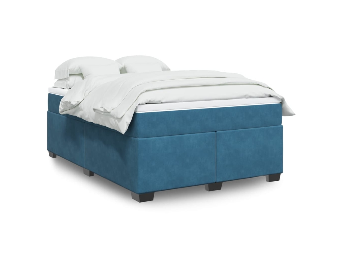 Cama Box Spring Con Colchón Terciopelo Azul Oscuro 140x190 Cm