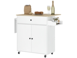 Isla De Cocina Con Tapa Abatible, 2 Puertas, Cajón, Especiero, Toallero, Roble Blanco, 106x42x87