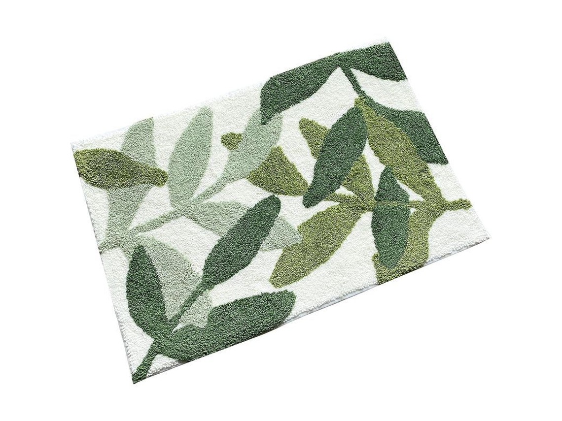 2026-felpudo De Baño Microfibra Hoja Verde Absorbente Antideslizante Para Baño Entrada 50x80cm
