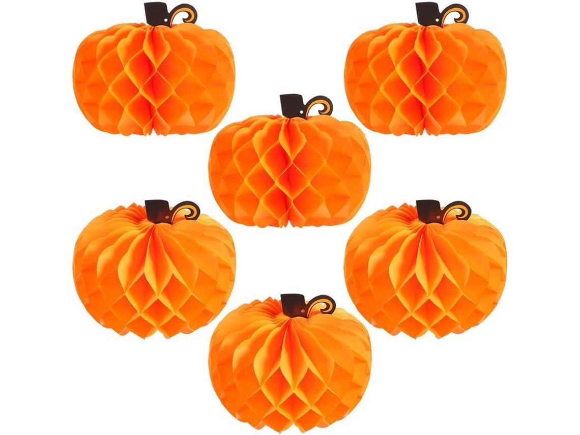 6 Centros De Mesa Decorativos De Calabazas De Papel Con Forma De Panal En 3d Para Halloween Y Otoño.