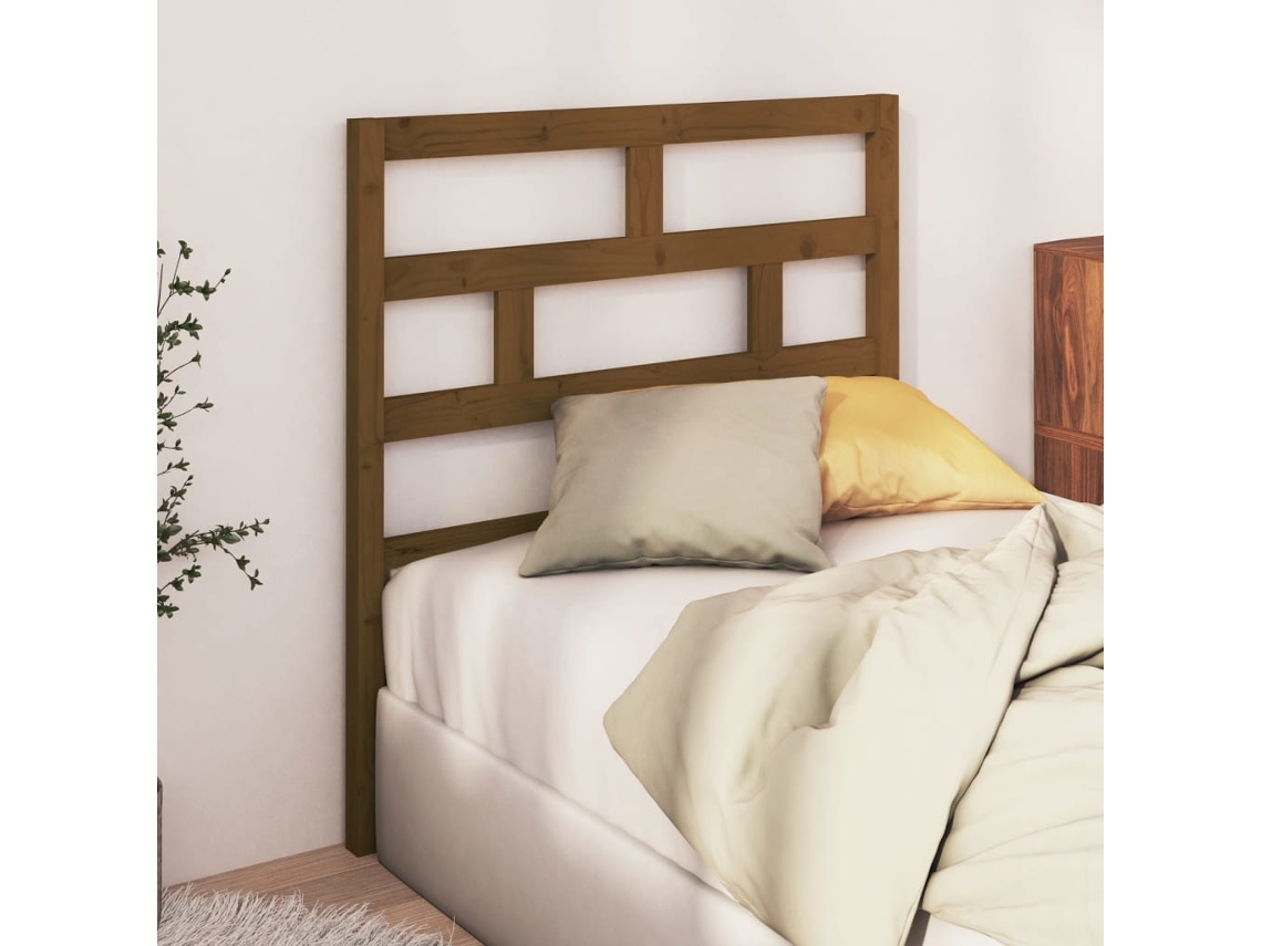 Cabecero De Cama Madera Maciza De Pino Marrón Miel 106x4x100 Cm