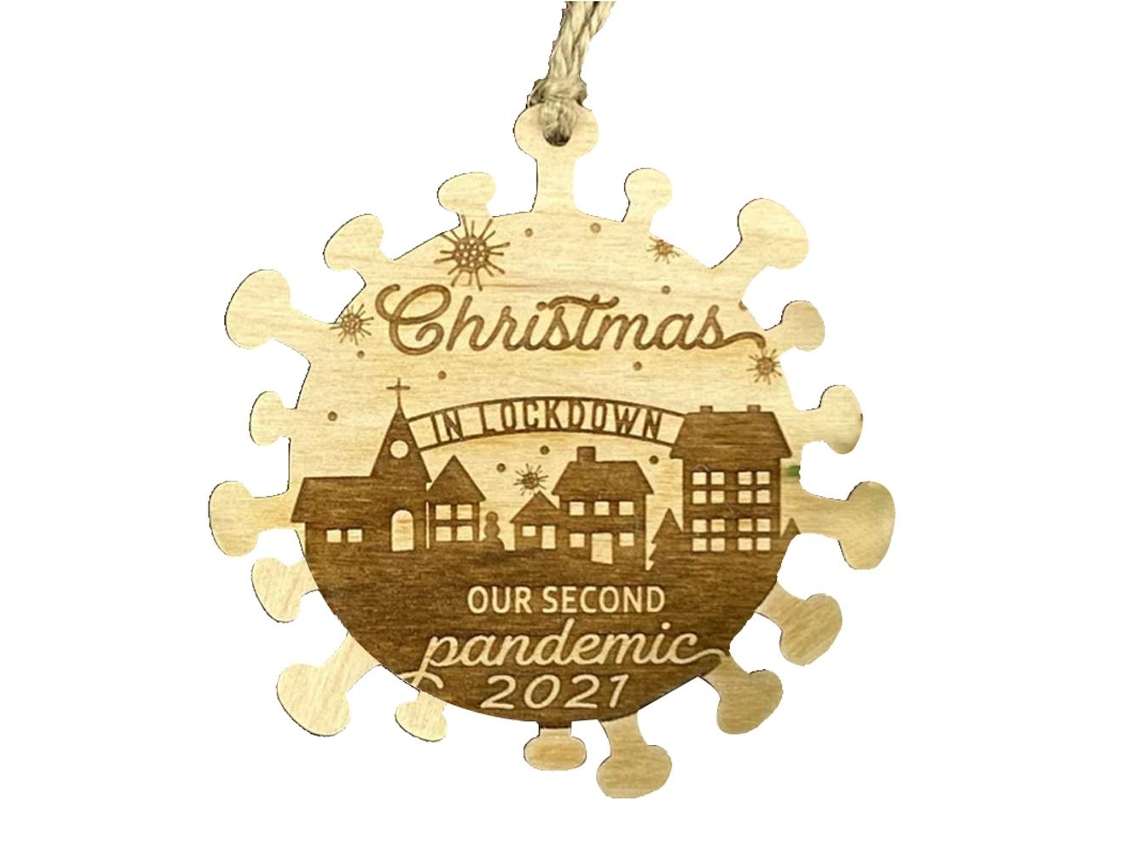 Colgante Navideño De Madera Festivo Con Diseño De Epidemia 2021. Adorno Para Colgar En El Árbol De Navidad.