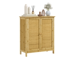 Aparador Estilo Boho em Rattan e Bambu com 2 Portas e Prateleira Interna, 60x27x67,5cm, Cor Madeira. ZENCORE SERVICES