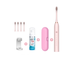 Cepillo de dientes eléctrico HHZ Ultrasónico 4 cabezales de cepillo Porta maleta Mousse de limpieza