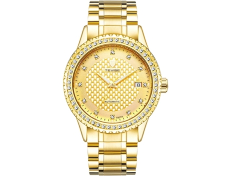VEANXIN Reloj mecánico para hombre Reloj automático de dos tonos Reloj de diamantes de imitación de acero inoxidable-Plata Oro Negro