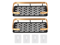 Cesta Rectangular De Aluminio De Dos Niveles Para Baño (sin Necesidad De Taladrar) - Negro Y Dorado