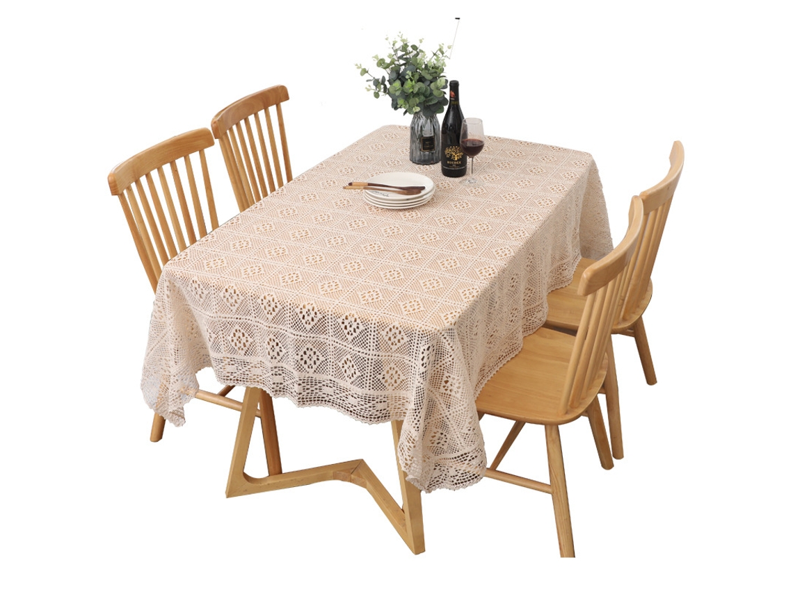 Mantel vintage de encaje de ganchillo para fiestas, banquetes y bodas (150 x 220 cm, beige, SIURN)