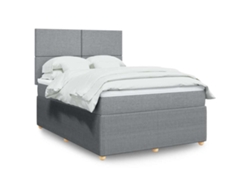 Cama Box Spring Con Colchón Tela Gris Claro 140x190 Cm