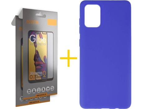 Kit Funda + 2 Protectores de Pantalla Samsung Galaxy A71 5G ACCETEL Full (Azul)