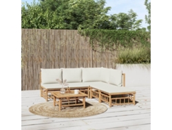 Conjunto de jardín de bambú de 6 piezas con cojines en blanco crema, Dkd Home Decor