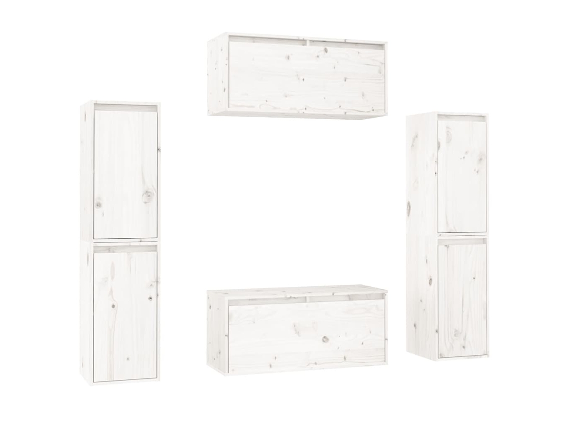 Mueble de TV de 6 piezas, madera maciza de pino, blanco, EXCLUSIVO DE LA CASA