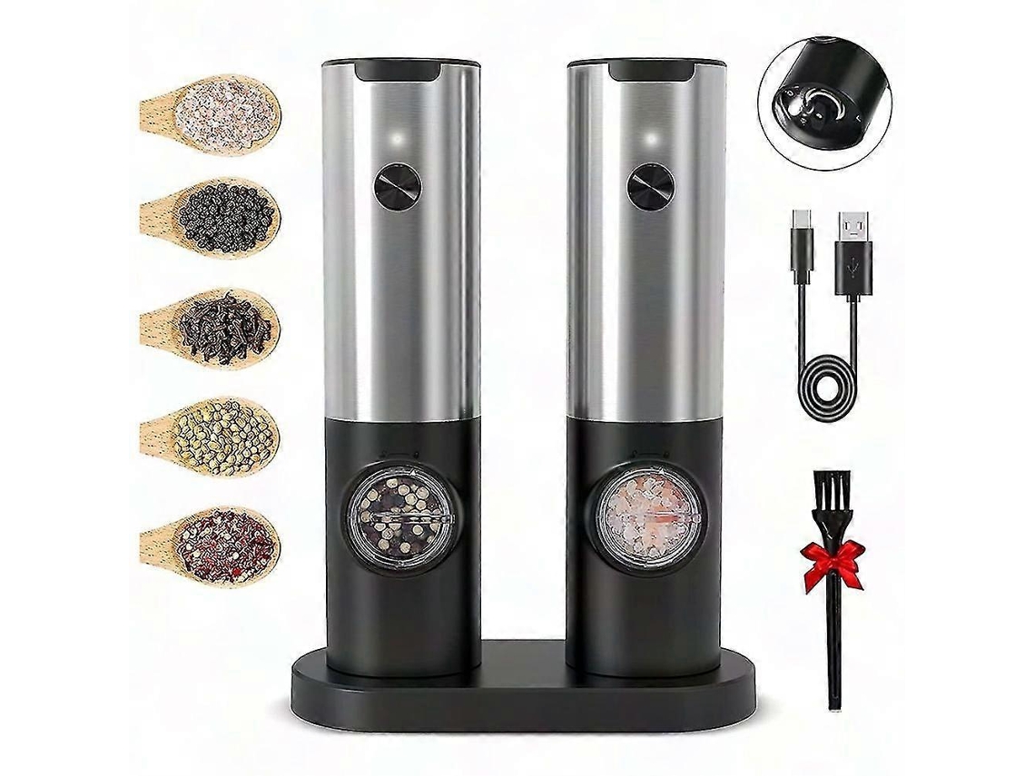 Molinillo de sal y pimienta eléctrico recargable Rosewell con base de carga USB, molinillo de especias automático