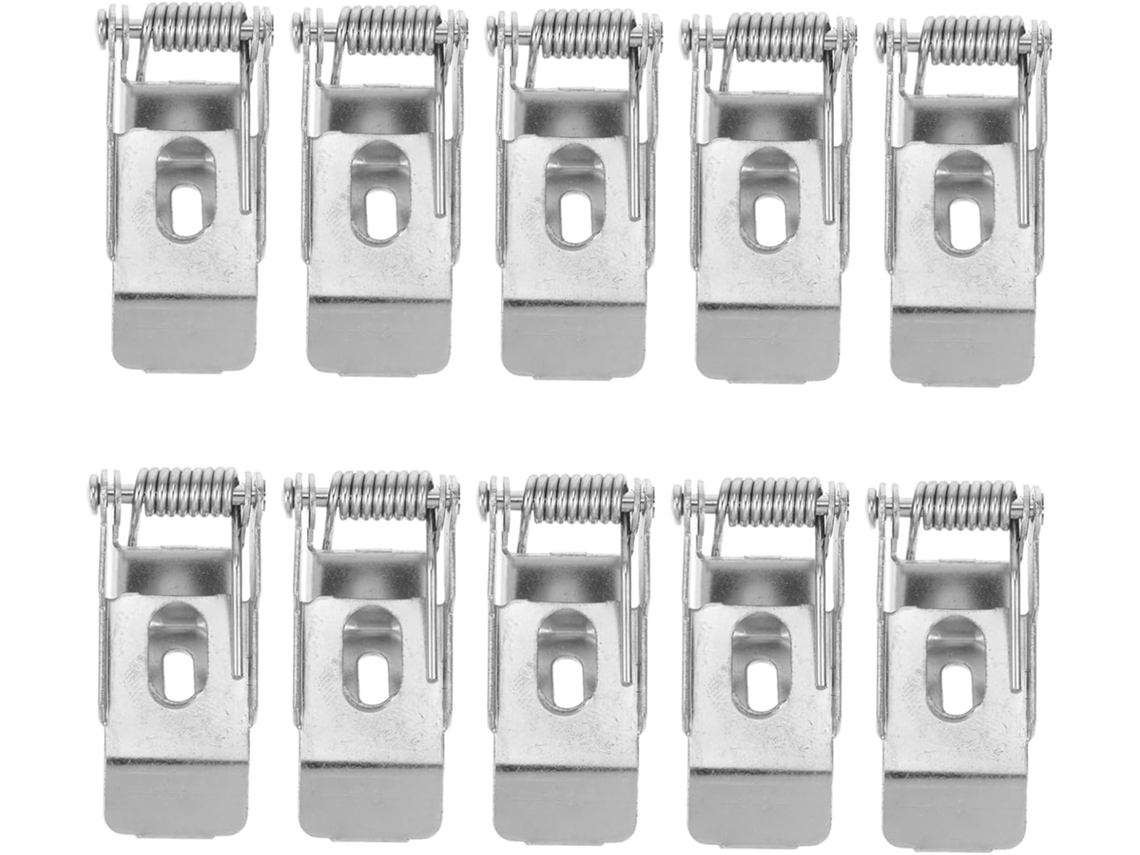 Juego de 10 clips de montaje con resorte para focos empotrables, compatibles con paneles LED y accesorios.