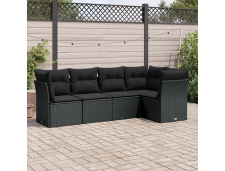 Conjunto 5 de muebles de jardín VIDAXL y cojines ratán sintético negro