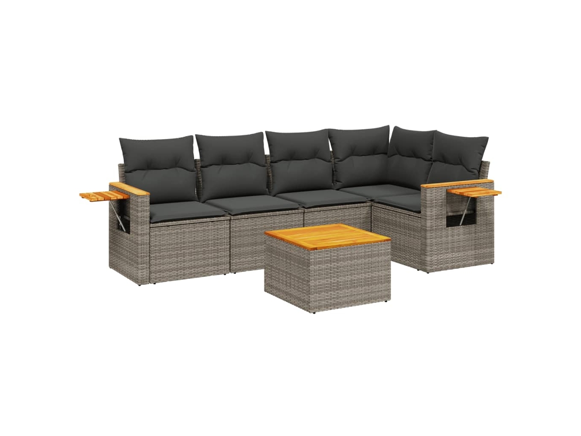 Conjunto de 6 sofás de jardín de mimbre gris con cojines MAISON EXCLUSIVE (80x200 cm)