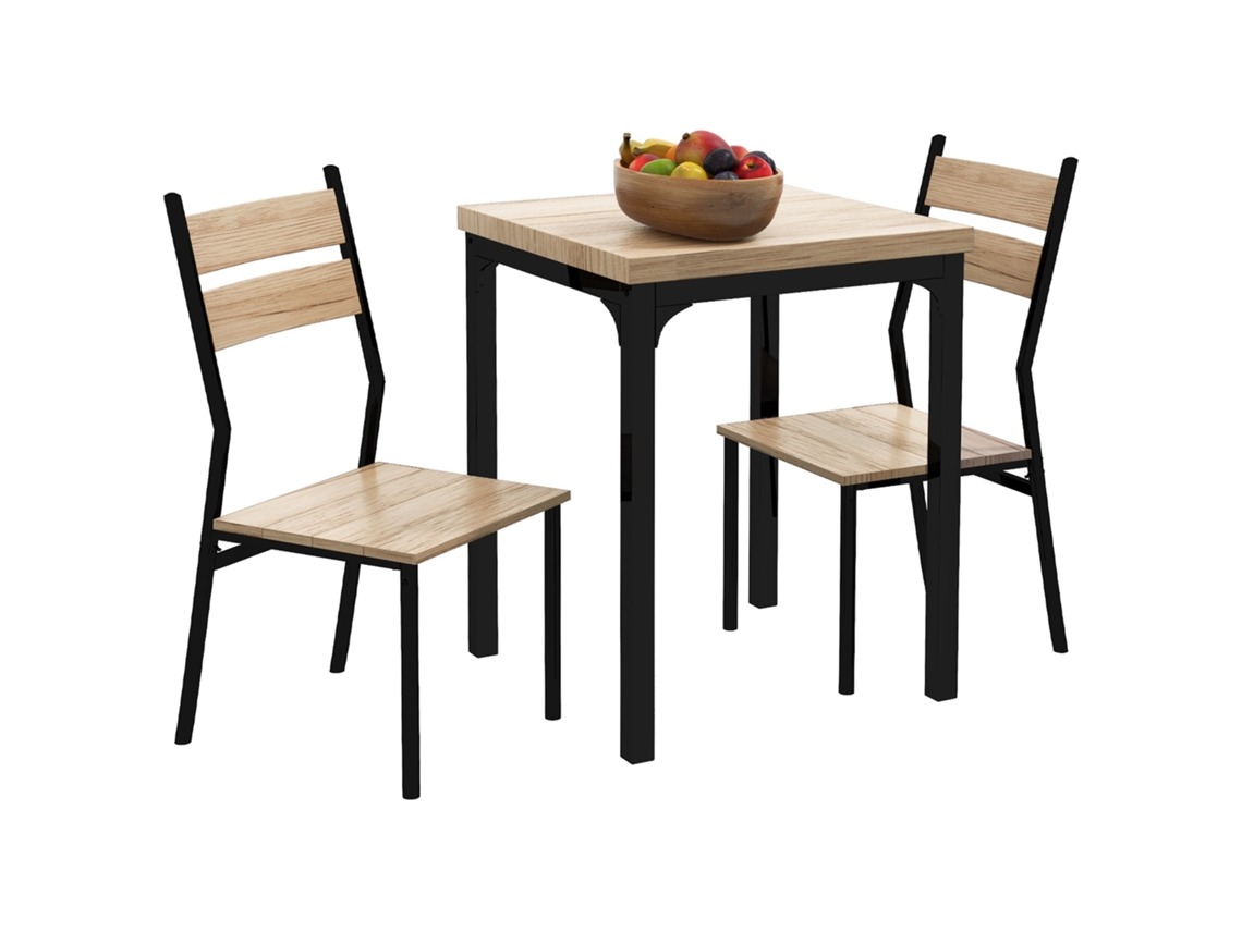 Mesa 3 Piezas Madera Natural Negro Compacto