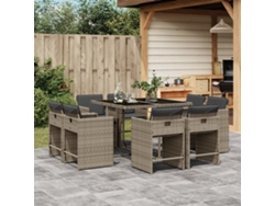 Juego de comedor de jardín de 9 piezas DKD Home Decor con cojines de mimbre gris