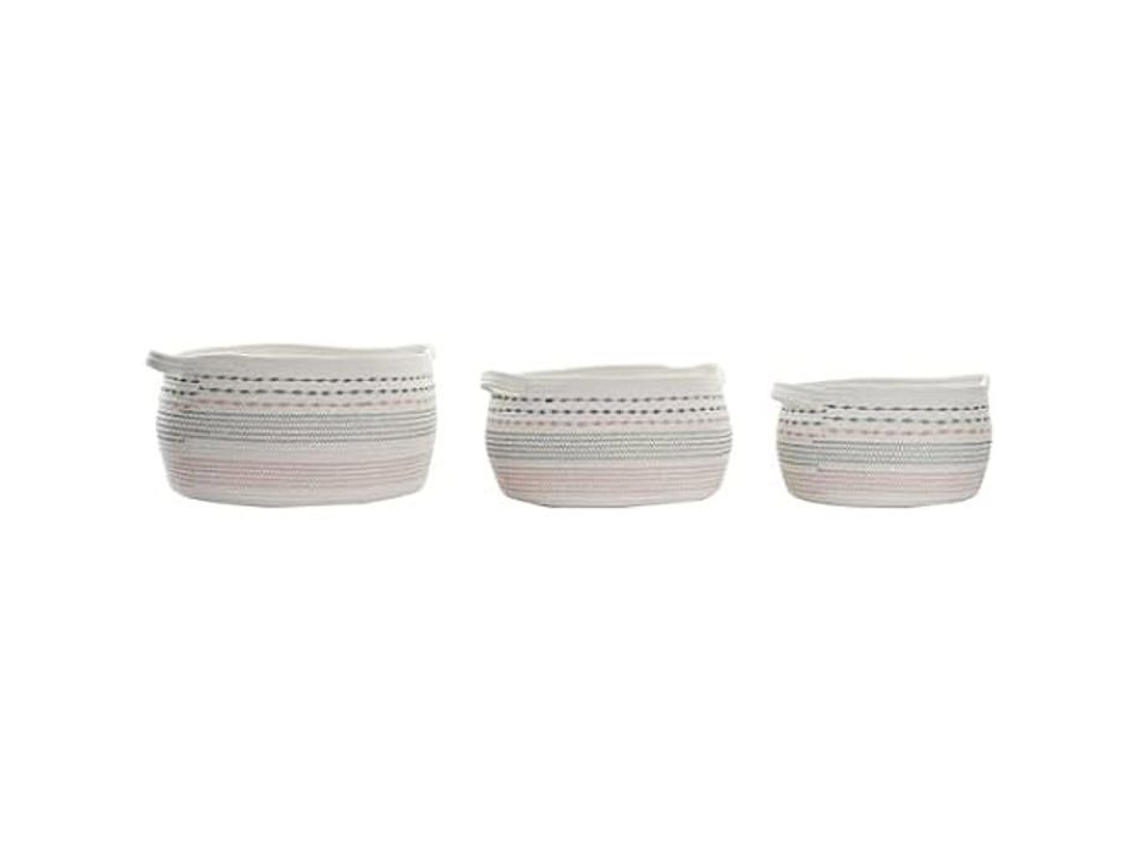 Juego de cestas - Dkd Home Decor - Estándar - Algodón - Blanco, Negro, Naranja - 52x43x25 cm