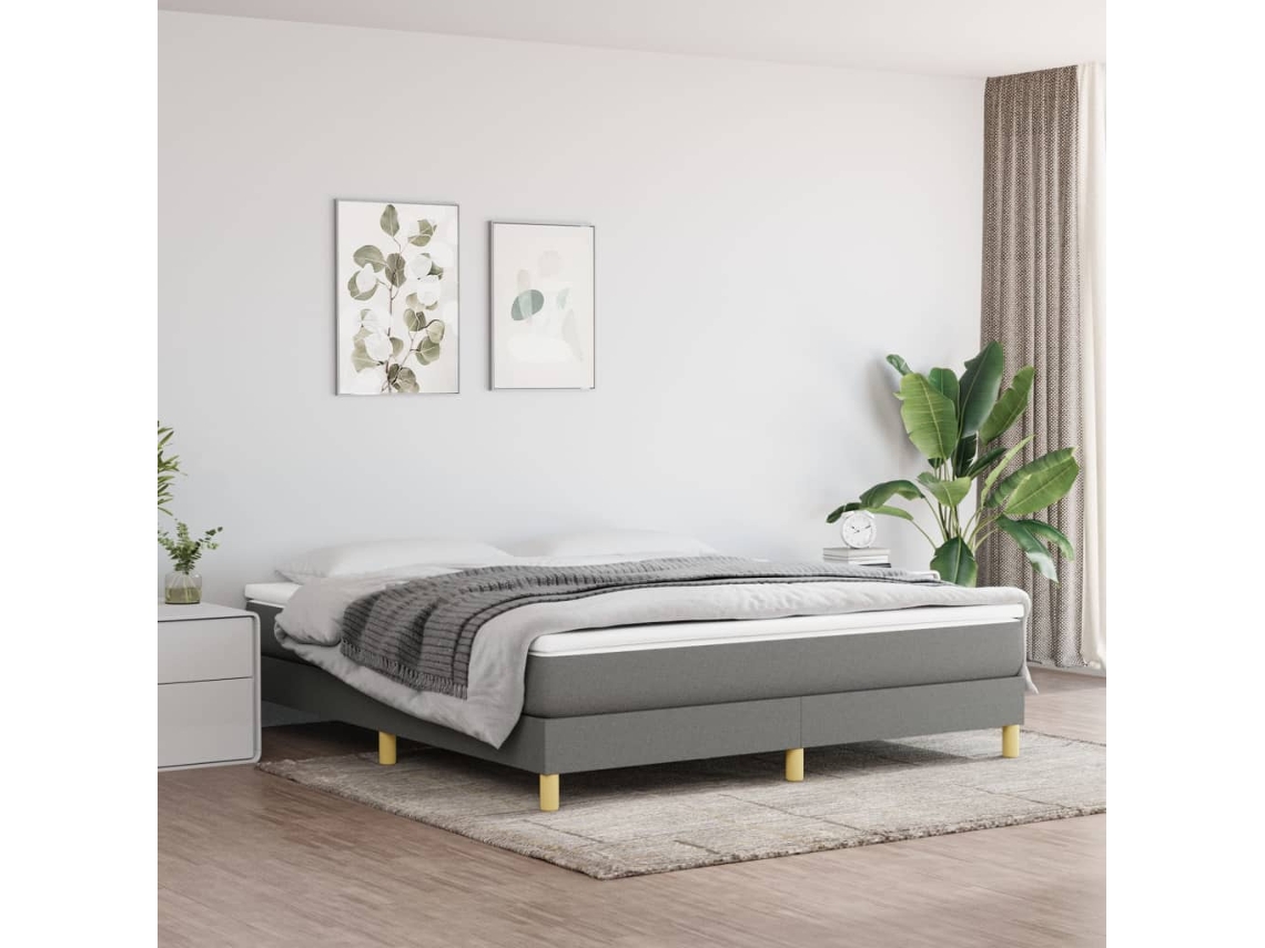 Cama box spring con colchón tela gris oscuro 160x200 cm