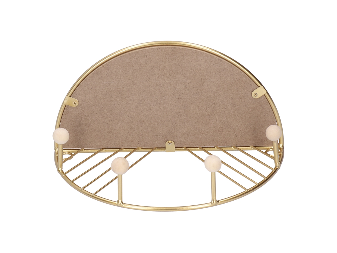 Estantería De Pared Dorada Con Ganchos De Madera Para Sala De Estar Y Recibidor.