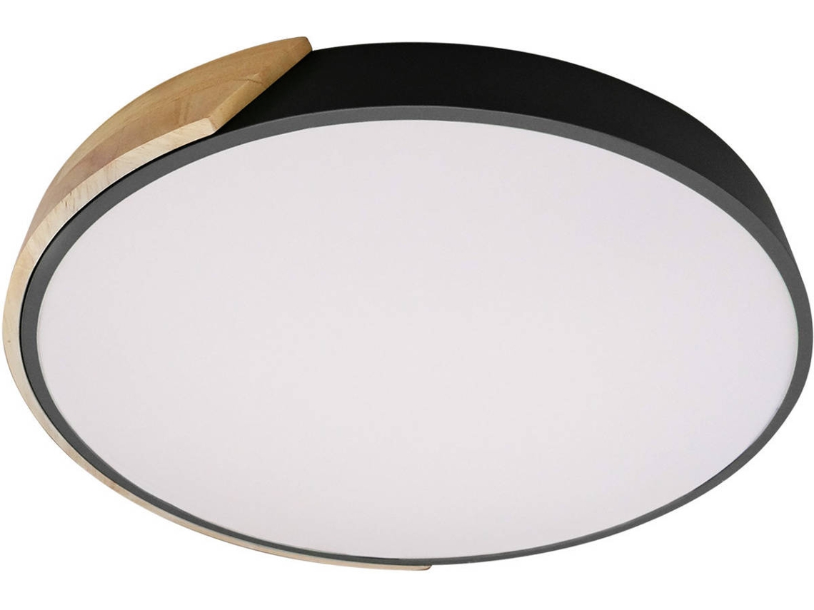 Plafón Led 24w Circular Madera Y Aluminio Ø418 Mm Cct Seleccionable Semi-dari Preto