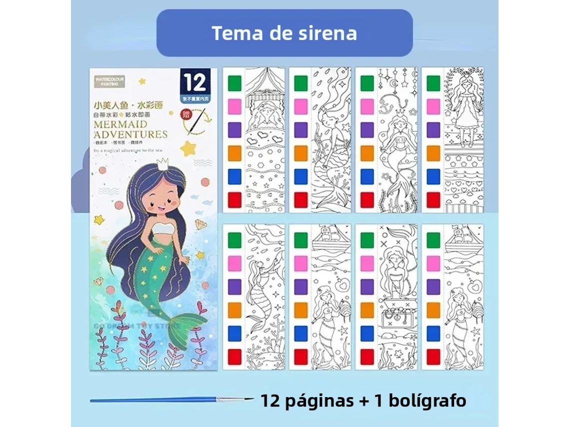 (sirena) Libro De Acuarela, Incluye Pinceles De Acuarela, Pinturas Gouache Y Herramientas De Dibujo.