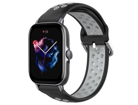 Correa de reloj inteligente de silicona deportiva transpirable perforada de 20 mm para Amazfit GTS 3 (negro + gris)