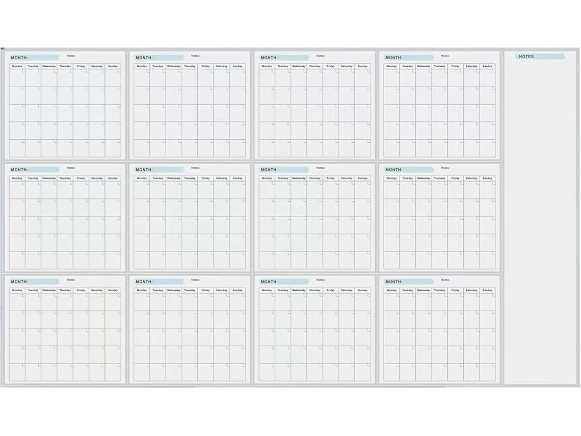 Calendario De Pared Borrable En Seco, Calendario De Pared Grande Borrable - Calendario Anual En Blanco Sin