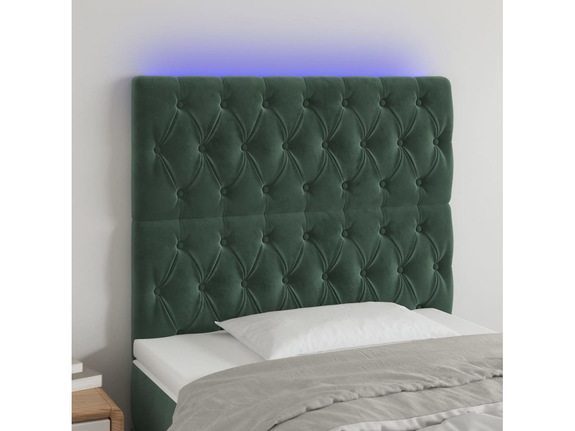 Cabecero Con Luces Led Terciopelo Verde Oscuro 90x7x118/128 Cm
